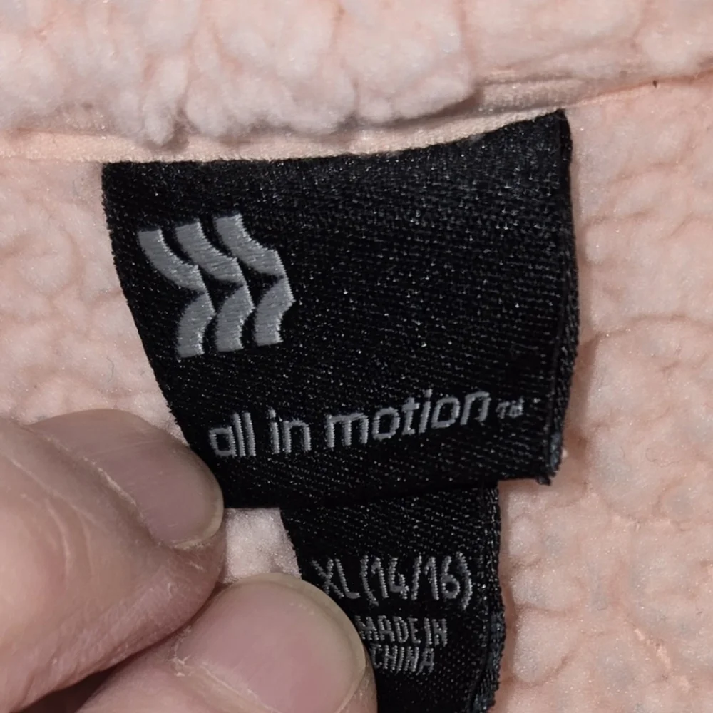 All In Motion Quarter Zip Pink Fleece Pullover Pocket Sz XL 14-16